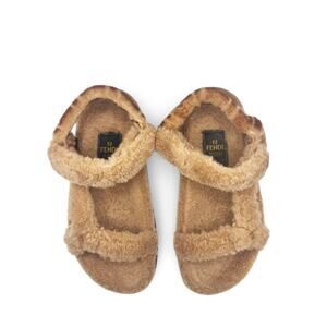 Fendi Authentic Feel Zucca FF Shearling Fur Sandals California / Cacao